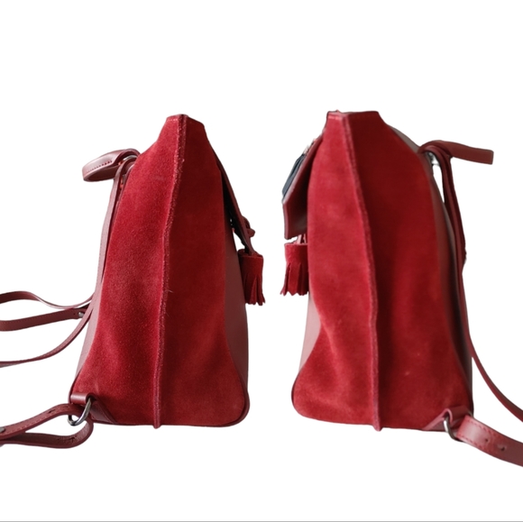 Longchamp Burgundy Suede & Leather Tassel Backpack - Picture 11 of 16